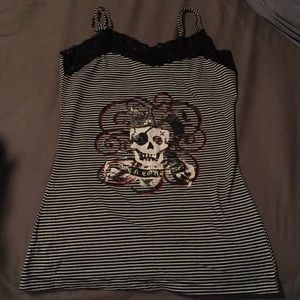 Peachie Keen pirate skull striped lace camisole
